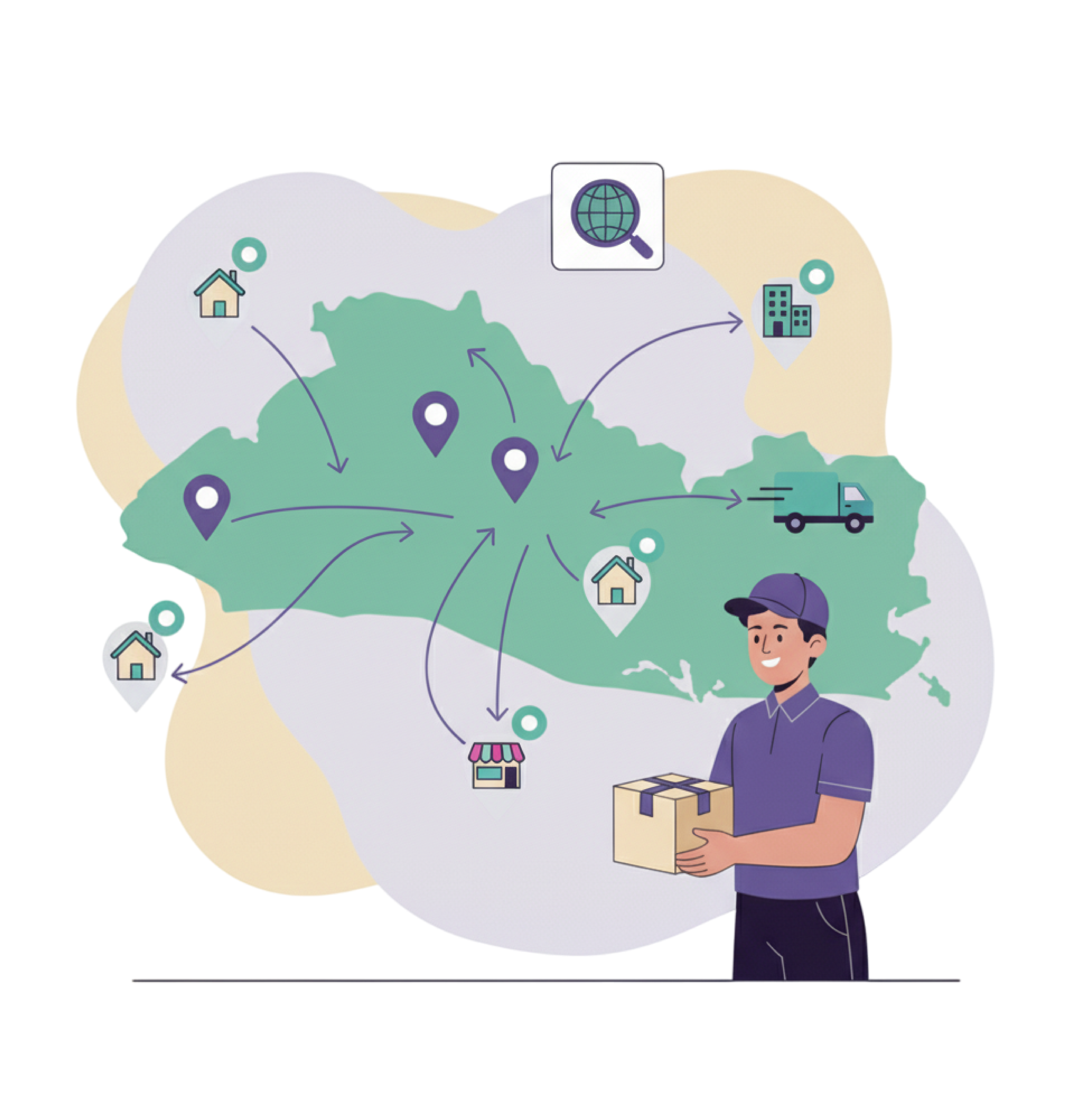 Ilustración de un mapa o camión de reparto